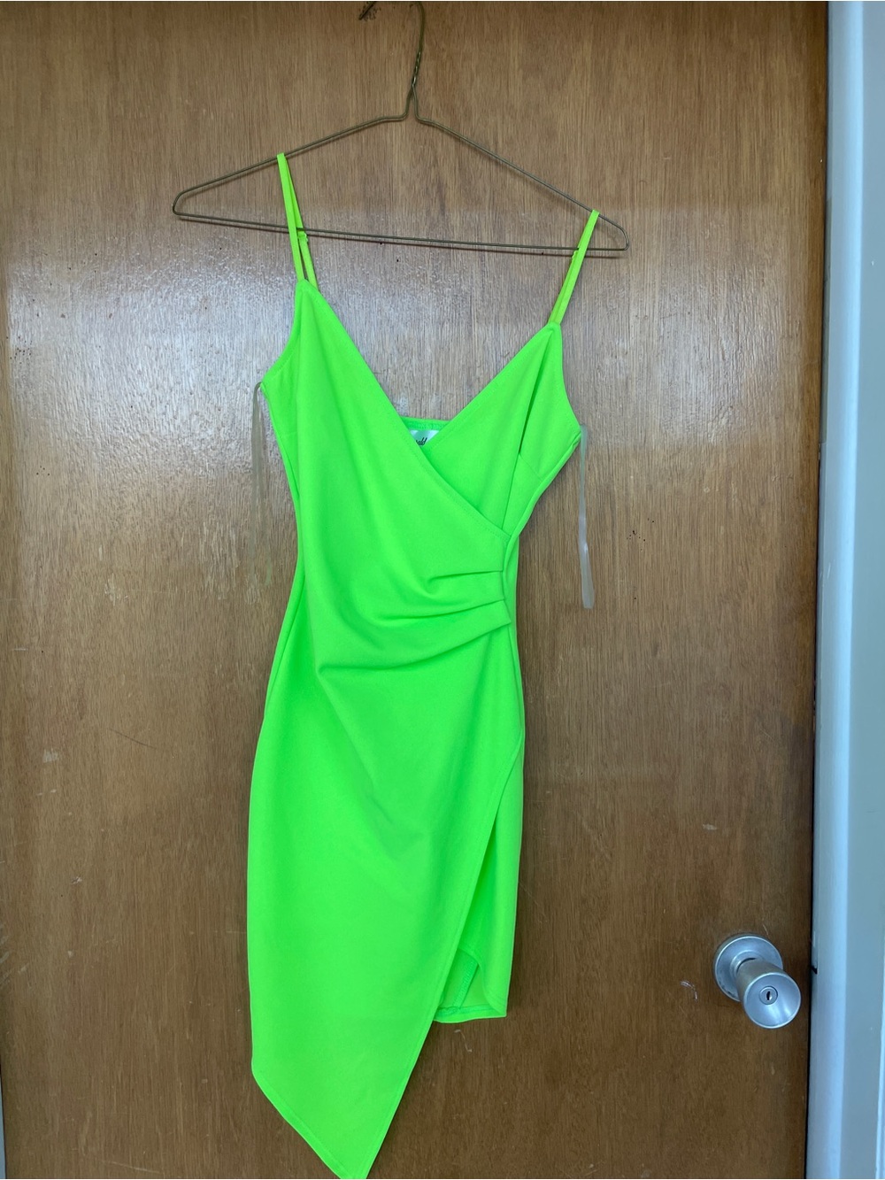 Emerald Sundae Neon Green Asymmetrical Slip Dress